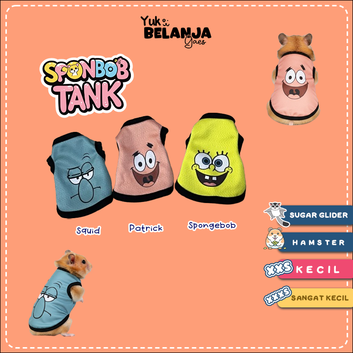 Baju Sugar Glider / Hamster Spongebob Face Tank size XXS dan XXXS!